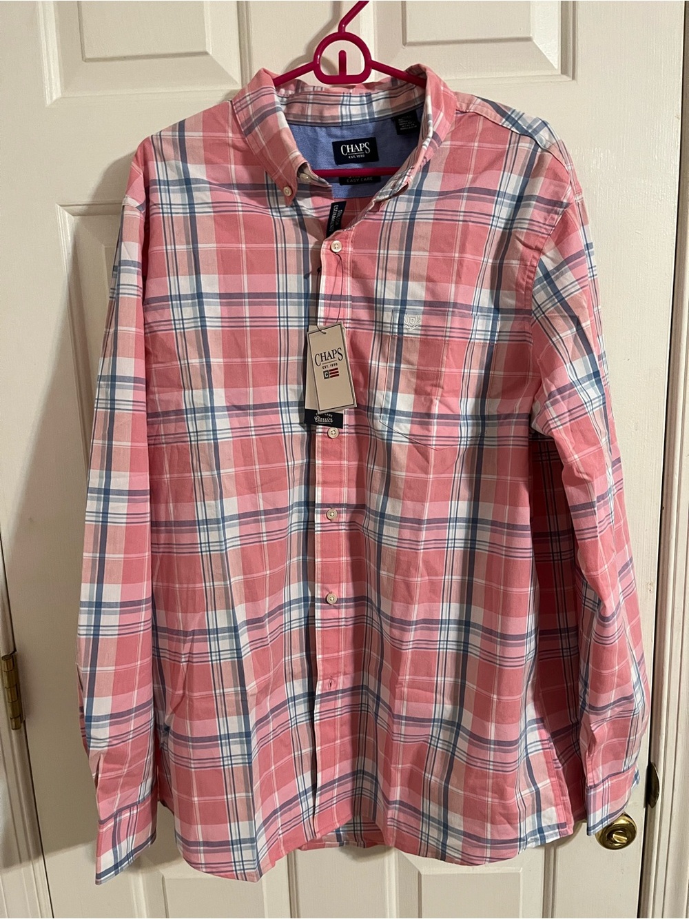 Chaps Pink Plaid Button Up Shirt NWT XL